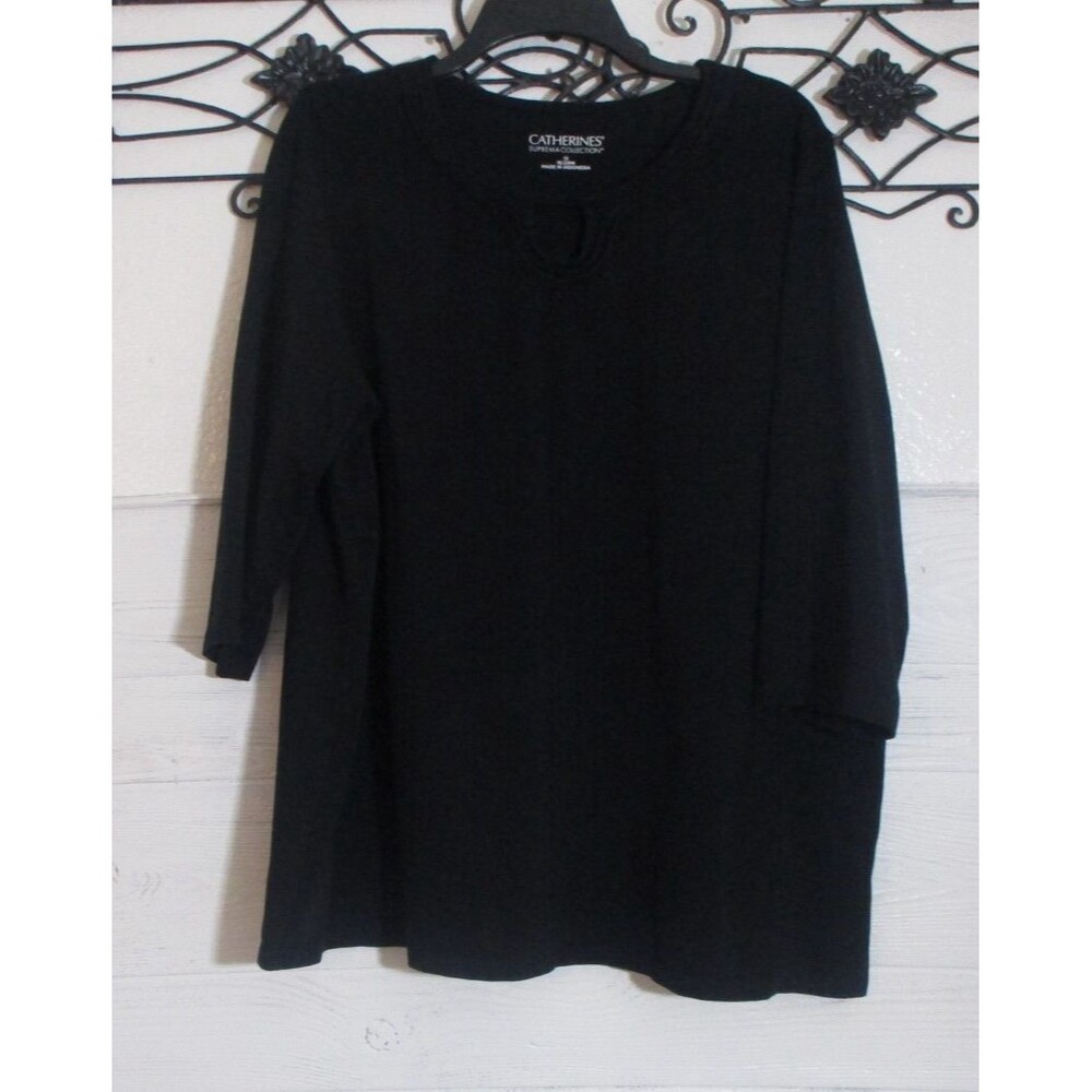 Catherines Women's Knit Top Size 1X Long Sleeve Black Round
